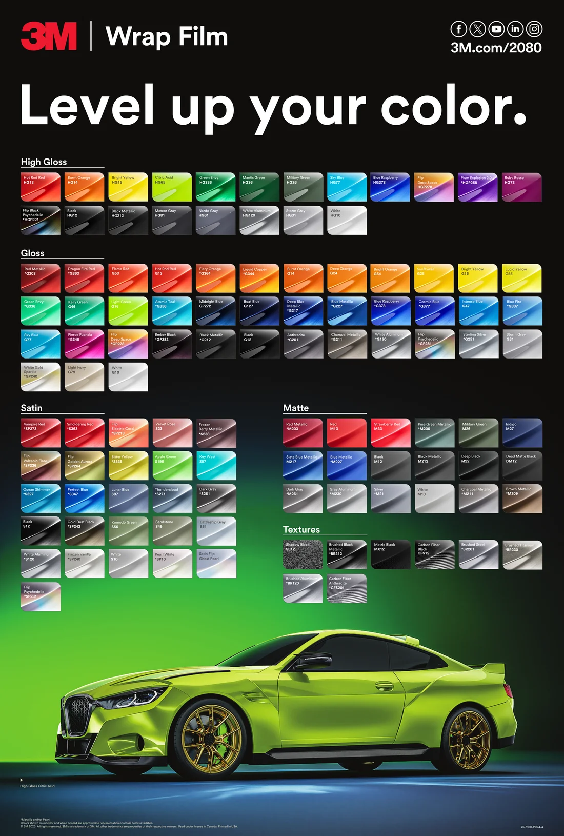 3M Wrap Film Series 2080 colour swatch poster